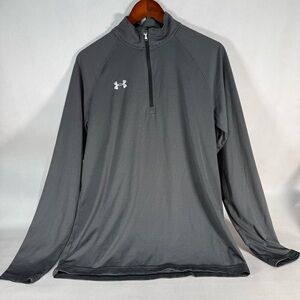 Under Armour Heatgear Men’s Med 1/4 Zip Pullover Black Striped Shirt w/ collar